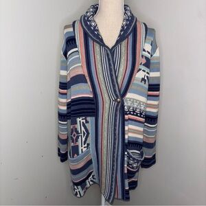 Coldwater Creek southwestern shawl collar pastel GORGEOUS long sweater Medium